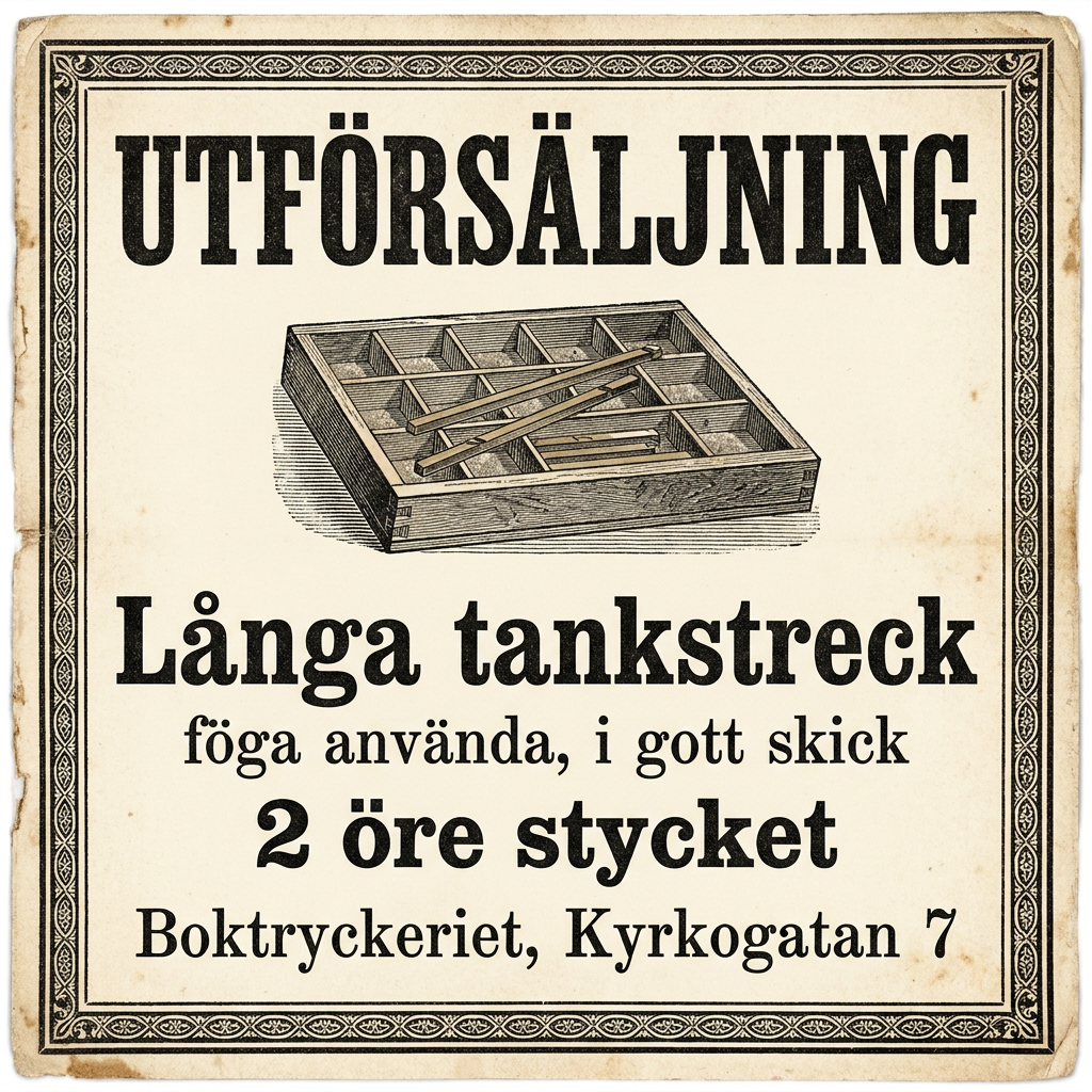 UTFÖRSÄLJNING / Långa tankstreck / föga använda, i gott skick / 2 öre stycket / Boktryckeriet, Kyrkogatan 7